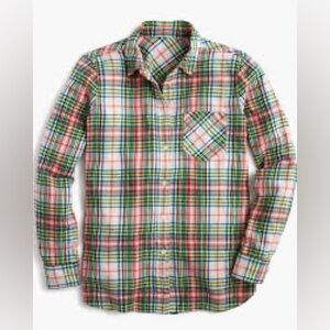 J Crew Classic-fit boy shirt in coral tartan flannel